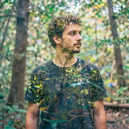 A double exposure of a man and a forest, digital art, pastel colours, vibrant, 8k render