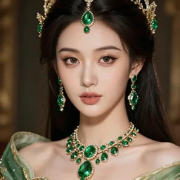 photograph of wonderful princess with smooth fair skin, alluring eyes, green jewelry, breathtaking, elegant, ornate, intricate, hyper detailed, accent lighting, dramatic light, 4 k octane render