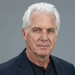 a photograph of brad troxel with white hair
