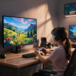 color video footage of my daughter playing video game.