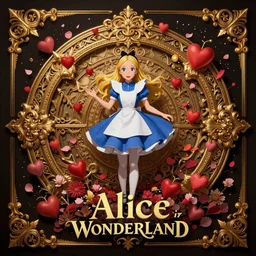 poster of Alice in wonderland, Dark Souls 3 themed, surrounded by falling hearts and flower petals, insanely detailed and intricate, golden ratio, elegant, ornate, luxury, elite, ominous, haunting, matte painting, cinematic, cgsociety, James jean, Brian froud, ross tran, Laputa