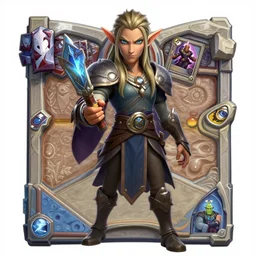 Full body Hearthstone official professional art, with realistic beautiful face & eyes. A elf playing card with an orc. Insanely coherent and well drawned physical body parts. Full body, sharp focus, 8k high definition, insanely detailed, intricate, elegant, smooth, sharp focus, ArtStation. Very detailed hands with 5 coherent fingers.