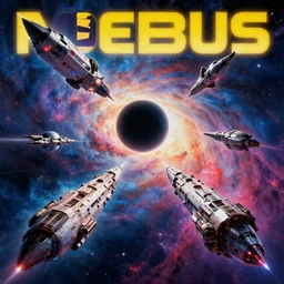 retro futuristic sci - fi poster by moebius and greg rutkowski and syd mead and john berkley, epic orbaital spaceships battle, nebulae, black hole, rule of third, high quality, cinematic, digital painting, vibrantly lush neon lighting, beautiful volumetric - lighting - style atmosphere