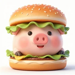 a pig in a hamburger, realistic digital art