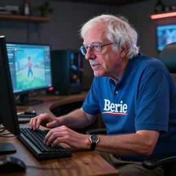 bernie sanders playing videogames in a dank basement, highly detailed, 8 k, artstation