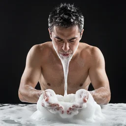 a man melting into soap