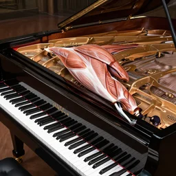 a grand piano made out of veins and muscle