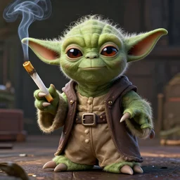 hyperdetalied Yoda smoking joint, artstation,