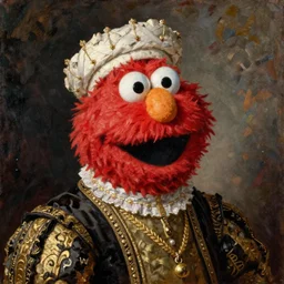 royal portrait of elmo, oil painting by jan van eyck, northern renaissance art, oil on canvas, wet - on - wet technique, realistic, expressive emotions, intricate textures, illusionistic detail