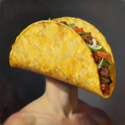 huge taco as head, surreal photography, dramatic light, impressionist painting, digital painting, artstation, georgia o'keeffe