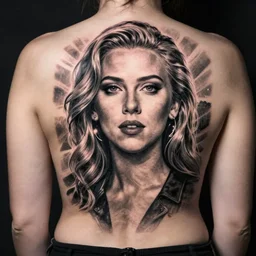 tattoo of Scarlett Johansson, by Loish, back tattoo