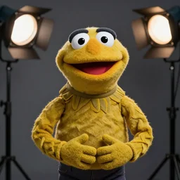 studio portrait still of muppet!!!!! neo from the matrix!!!!!! as a muppet muppet as a muppet, 8 k, studio lighting, key light,
