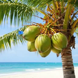 ocean palm tree coconuts