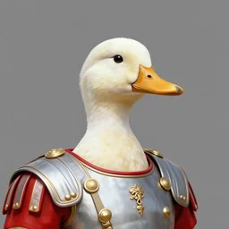 portrait of a roman dictator duck looking to the side wearing uniform with sword, flat art, award winning art, nft - style art, vivid colours, cartoon, detailed