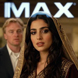 close - up of an attractive kurdish singer in a movie directed by christopher nolan, movie still frame, promotional image, imax 7 0 mm footage