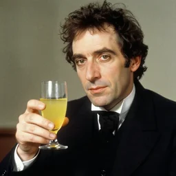 colorized photo of Maurice Ravel holding a glass of yellow liquid