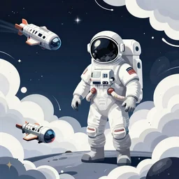 an astronaut and a spaceship on a alien surface with psychedelic clouds 8 k retrostyle
