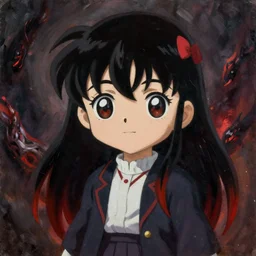 realistic portrait beautiful painting of Chibi Maruko-chan mutate into Valak. Horror, created by Thomas Kinkade.
