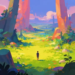 a lonely human in a dynamic fantasy landscape, vibrant, complimentary color scheme, digital art, illustration, aesthetic, artstation, 4 k, anton fadeev
