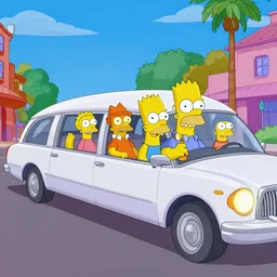 the simpsons family riding a limo famous hollywood