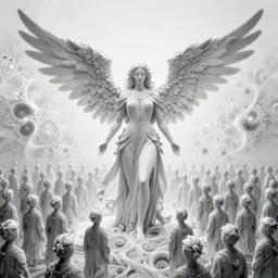 the angel of transcendence standing over her army, fantasy character portrait made of fractals, ultra realistic, wide angle, intricate details, the fifth element artifacts, highly detailed by peter mohrbacher, hajime sorayama, wayne barlowe, boris vallejo, aaron horkey, gaston bussiere, craig mullins