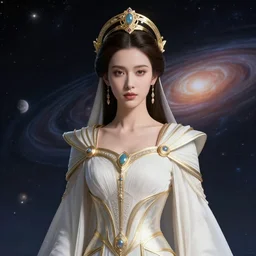 portrait of the powerful empress of the solar system in the style of anna dittmann and in the style of tubbypaws. glowing, ornate and intricate linework, stunning, dynamic lighting, ultrafine and hyperdetailed.