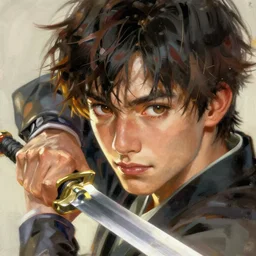 jrpg protagonist with weapon drawn, finely illustrated face, intricately detailed features, digital painting, makoto shinkai, painted by ilya kuvshinov and ross tran and artgerm and alphonse mucha