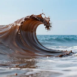 beautiful ocean sea wave made from chocolate, liquid brown dark splatter splash.