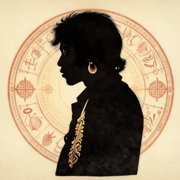 jimi hendrix sillhouete, japanese woodblock style, taoist cosmology,