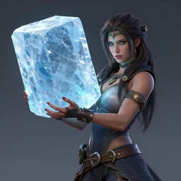 a woman is holding a large ice block, concept art by cedric peyravernay wlop greg rutkowski, featured on cgsociety, fantasy art, daz 3 d, behance hd, artstation hd