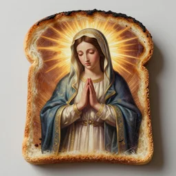 virgin mary portrait burn pattern toast