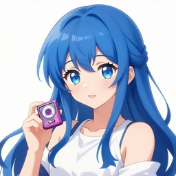 anime girl with blue hair and a tic tac box