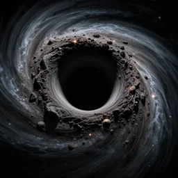 A black hole with event horizon in the center with space around it , photorealistic, hyperrealism, high detail