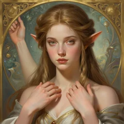 beautiful elven princess, accurate anatomy, only two hands, highly detailed, digital painting, artstation, concept art, smooth, sharp focus, illustration, Unreal Engine 5, 8K, art by artgerm and greg rutkowski and alphonse Mucha