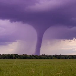 a purple tornado in the distant landscape