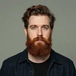 internet avatar of a bearded geek man, in the style of Enki Bilal and Dan Mumford