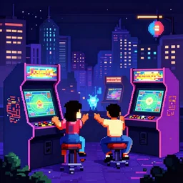 city night, fantastic lighting, arcade, videogame, pixel art, high detail, 1 6 bits, 2 d, sprite