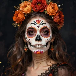 illustration of a sugar skull day of the dead girl, art by elisabeth vigee le brun