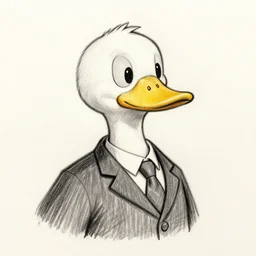 a cartoon duck wearing a suit, pencil sketch art style.