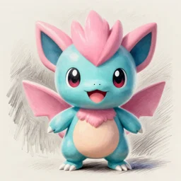 Habs Mascot YOUPPI pokemon shiny, legendary, ultra rare, super cute and friendly, most powerful legendary shiny cyan pink pokémon, highly detailed, digital pencil painting, anime, cartoonish, gentle fluffy monster pink and light blue youppi pokemon, sharp focus, illustration, art by artgerm and greg rutkowski and alphonse mucha