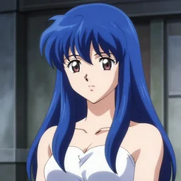 late 9 0's anime movie still : : dystopian interior art : : long blue haired robot science woman researcher : : somber far future cables lab background : : watching seriously