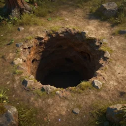 a highly detailed 4 k fantasy matte painting of single magical hole in the ground, artstation, cgsociety, unreal engine