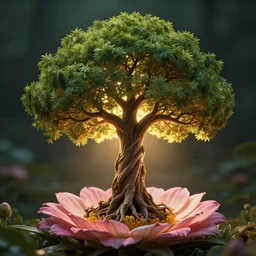 tree of life growing out of a flower, rim light, midsommar style, extremely detailed, masterpiece, artstation, cinematic lighting, photographic, by greg rutkowski and wolp