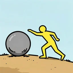 Keith Haring illustration of Sisyphus pushing boulder up a hill