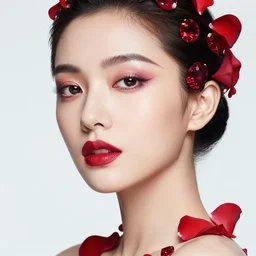 studio portrait absurdly beautiful, elegant, graceful, young hypercolorful contrast sensual gravure idol rubies gems red petals, ultrafine hyperrealistic detailed face illustration by kim jung gi, irakli nadar, intricate linework, sharp focus, bright colors, matte, octopath traveler, final fantasy, unreal engine highly rendered, global illumination, radiant light, intricate environment