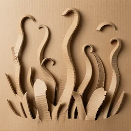 many tentacles made of brown corrugated cardboard, cut out of cardboard, realistic photography, fantasy