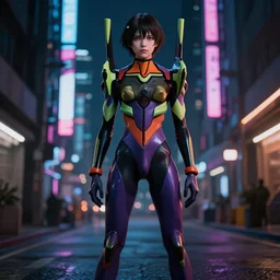lain iwakura from serial experiments lain in full - body plugsuit inspired by evangelion in cyberpunk neon city dark street wonderful masterpiece highly detailed scifi, beautiful cinematic light deep focus, elegant, sharp focus, golden ratio, dramatic illumination, ultra realistic, 4 k art by greg rutkowski wlop rossdraws
