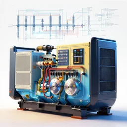 highly detailed, electrical one line schematic, 2 mw diesel generator, concept art, character art, studio lightning, bright colors, intricate, masterpiece, photorealistic, hyperrealistic, sharp focus, high contrast, artstation hq, deviantart trending, 4 k uhd, unreal engine 5
