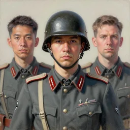 portrait third reich soldier in helmet by shusei nagaoka kaws, david rudnick, takato yamamoto, airbrush on canvas pastell colors cell shaded 8 k