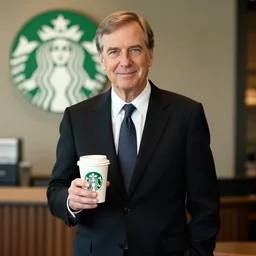 2 0 0 4 john lasseter wearing a black suit and necktie standing in a starbucks holding a cup of coffee